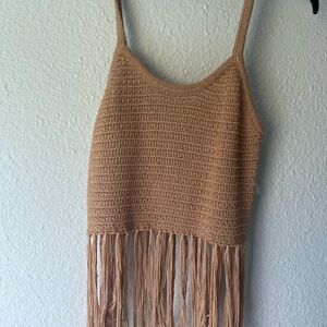 Tan Crochet Fringe Tank Top